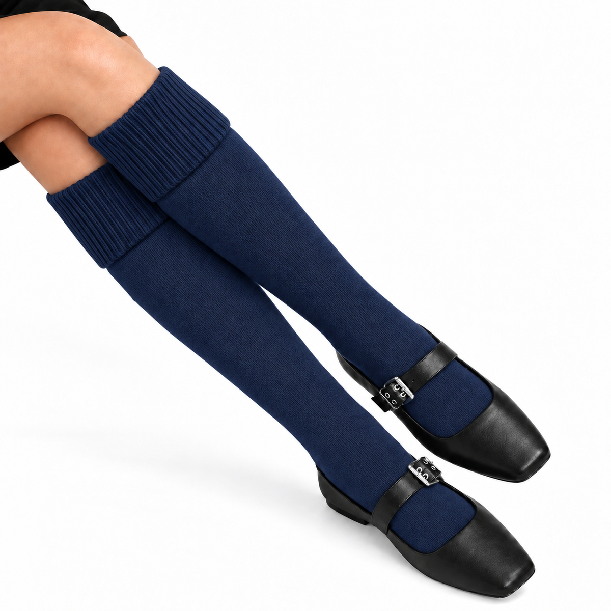 Terry Cotton Knee Length Navy Blue Long Socks