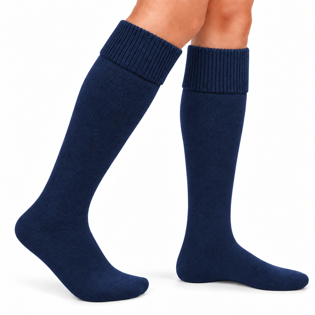 Terry Cotton Knee Length Navy Blue Long Socks