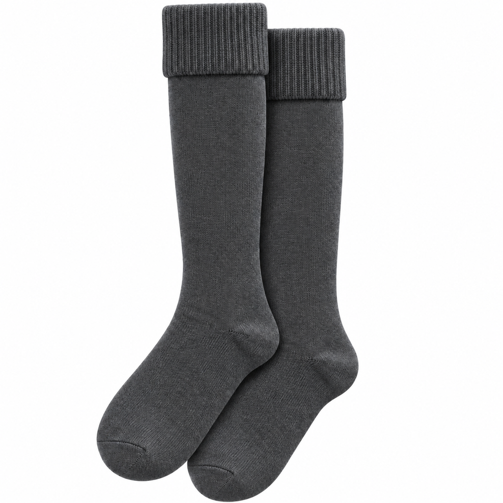 Terry Cotton Knee Length Dark Grey Long Socks