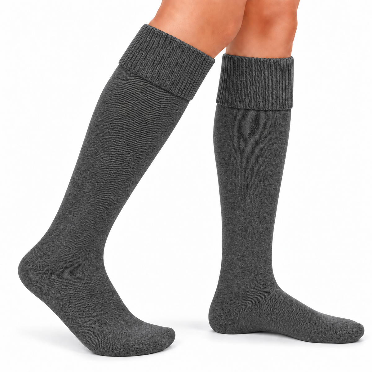 Terry Cotton Knee Length Dark Grey Long Socks
