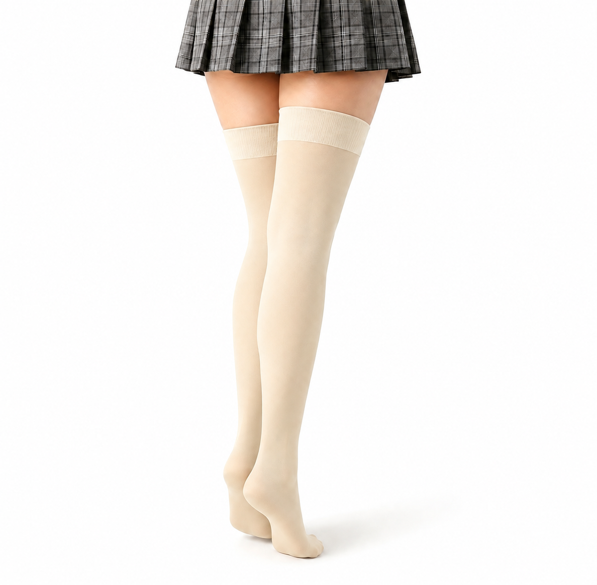 Stretch Fit Thigh High Length Cream Stockings