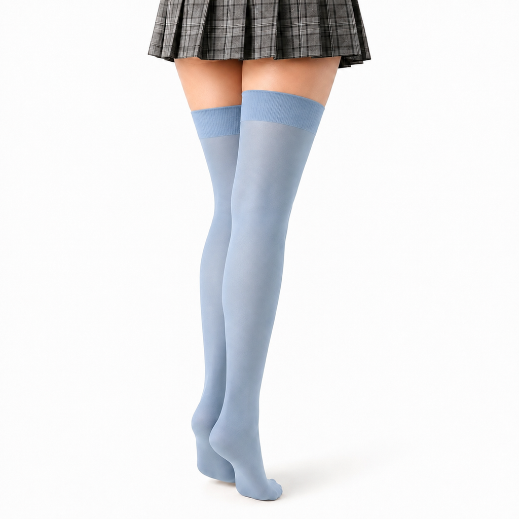Stretch Fit Thigh High Length Faded Blue Stockings