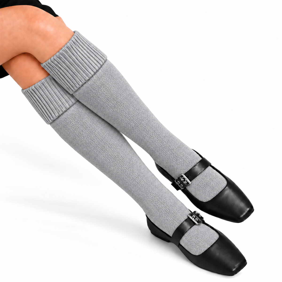 Terry Cotton Knee Length Grey Long Socks
