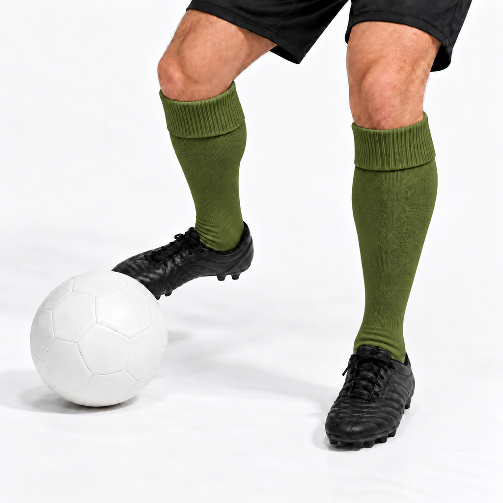 Terry Cotton Knee Length Olive Green Long Socks