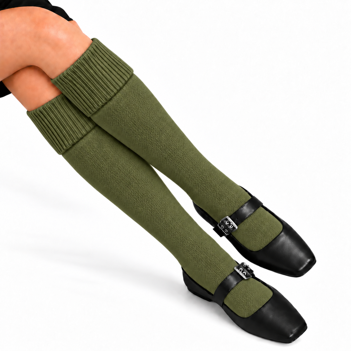 Terry Cotton Knee Length Olive Green Long Socks