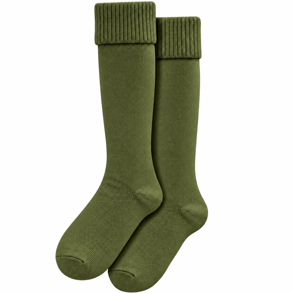 Terry Cotton Knee Length Olive Green Long Socks