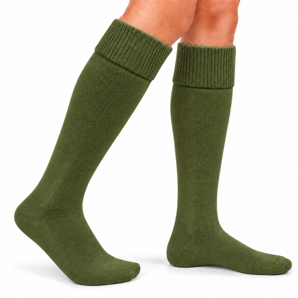 Terry Cotton Knee Length Olive Green Long Socks
