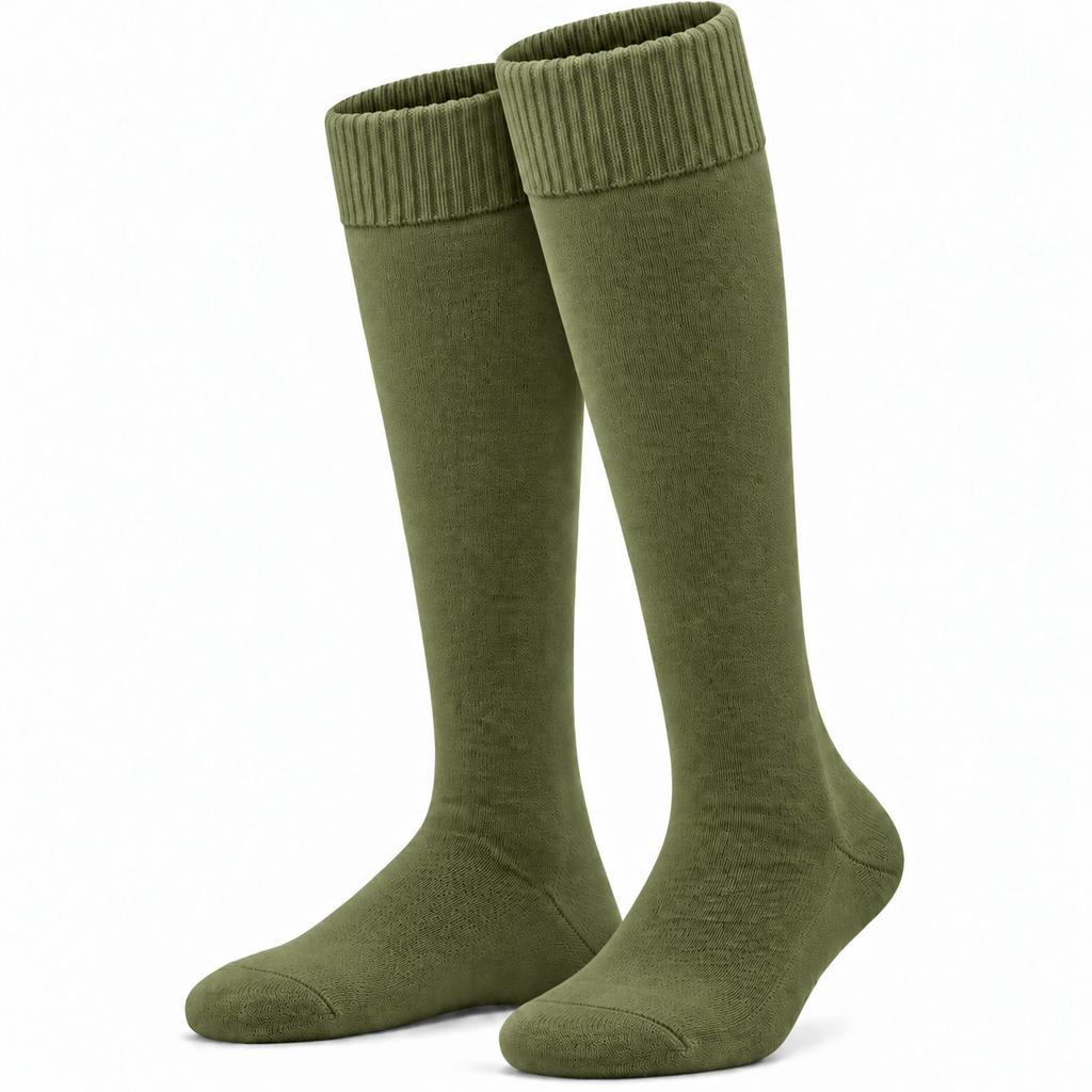 Terry Cotton Knee Length Olive Green Long Socks