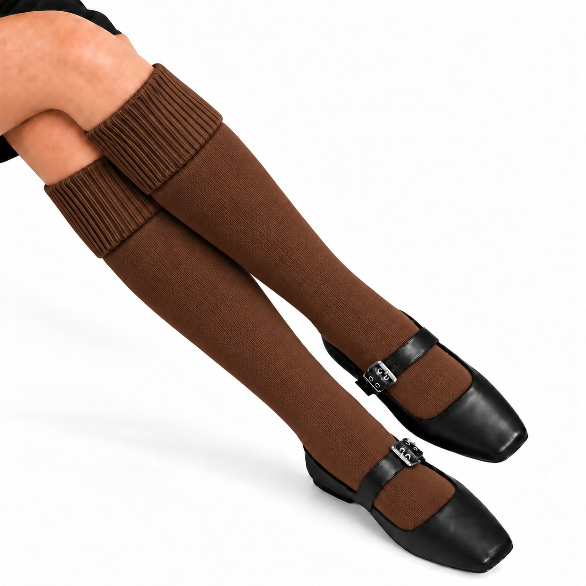 Terry Cotton Knee Length Brown Long Socks