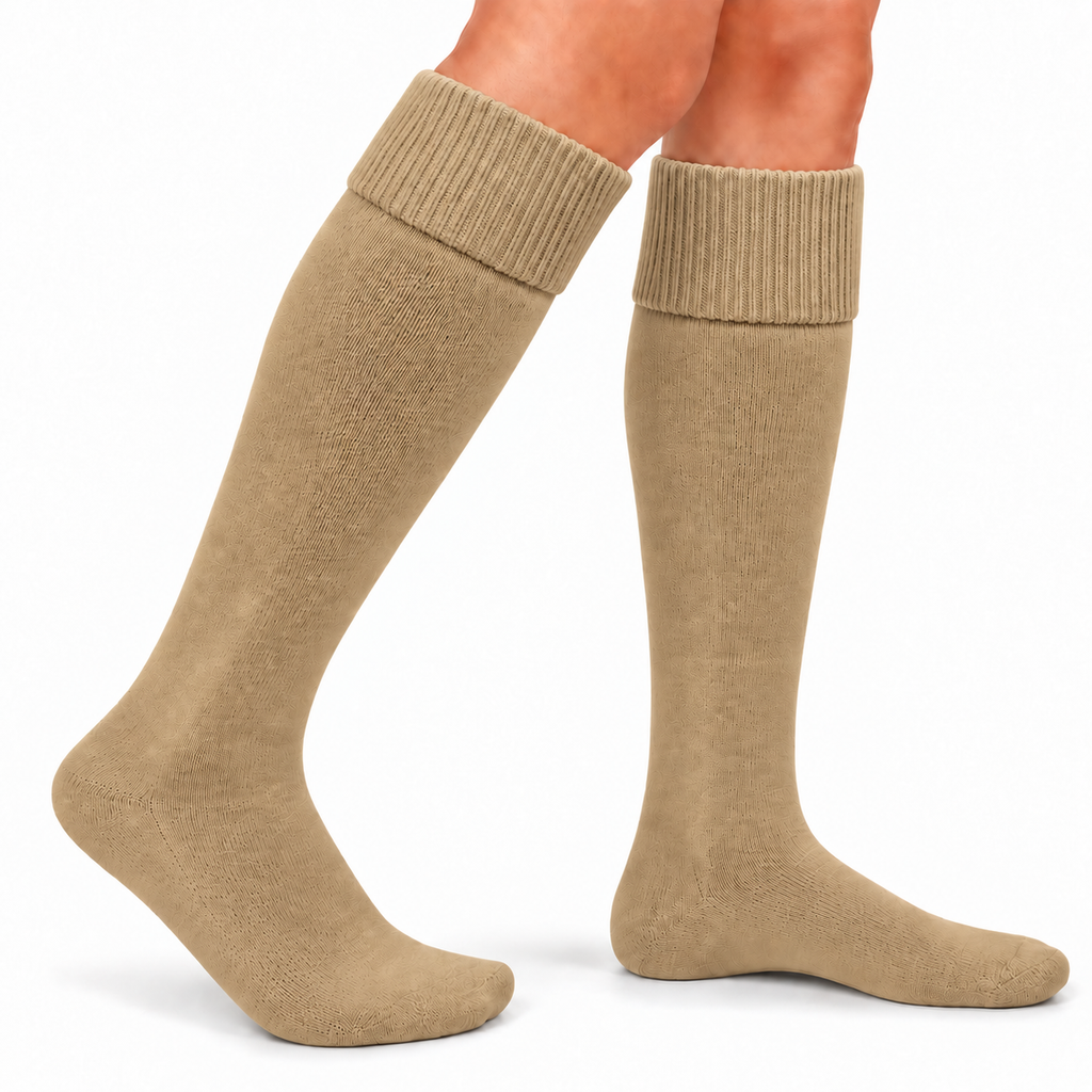 Terry Cotton Knee Length Khakhi Long Socks