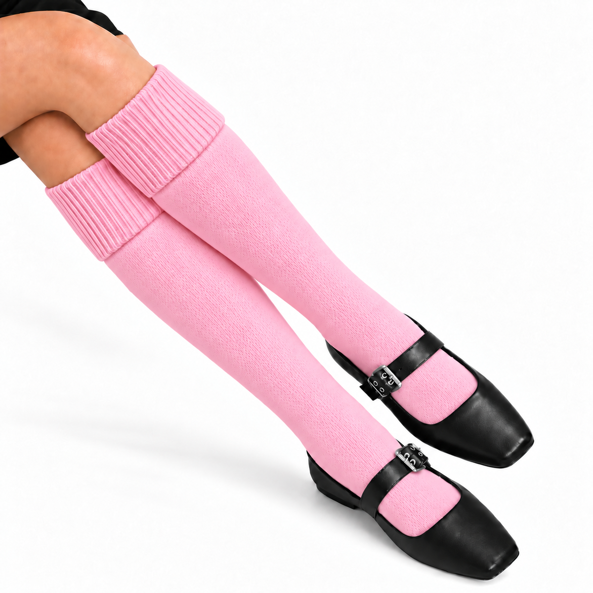 Terry Cotton Knee Length Pink Long Socks