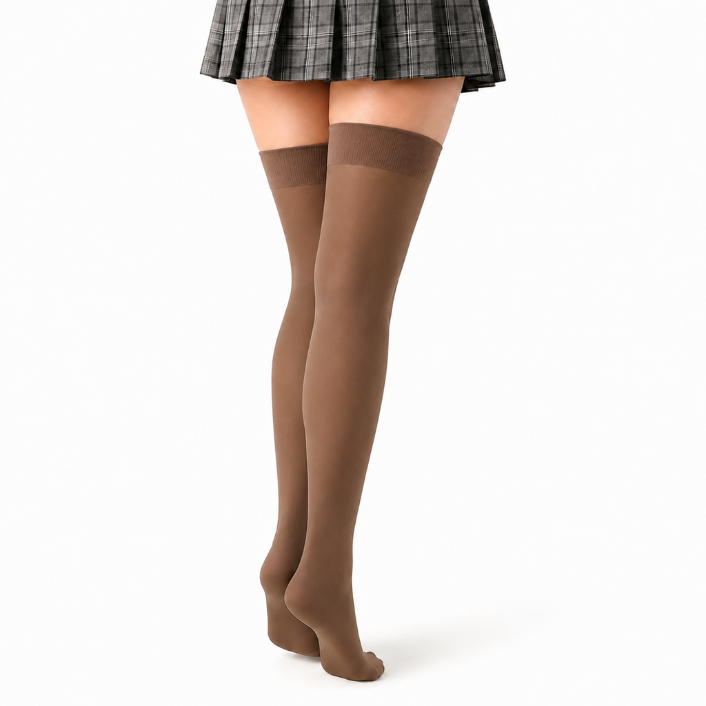 Stretch Fit Thigh High Length Brown Stockings