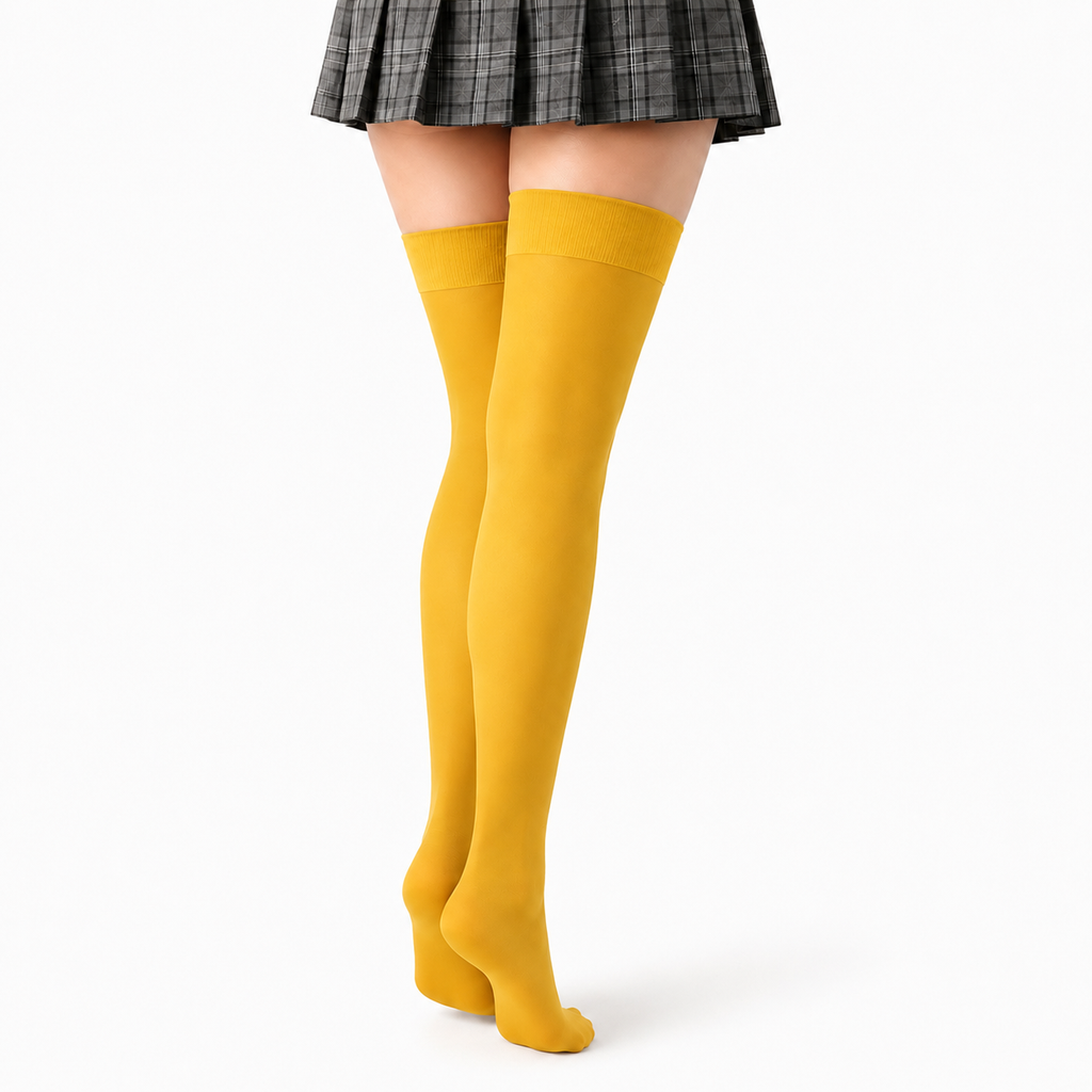 Stretch Fit Thigh High Length Yellow Stockings