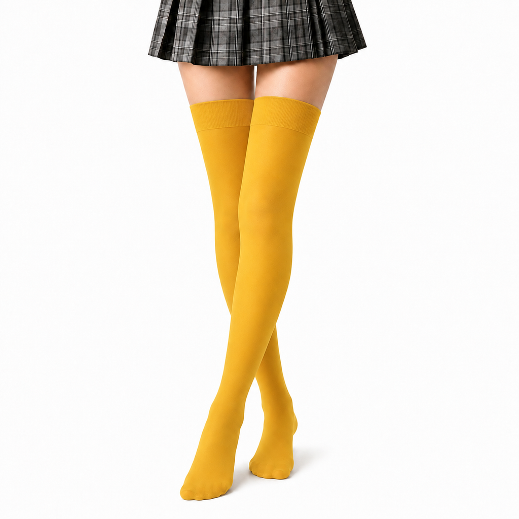 Stretch Fit Thigh High Length Yellow Stockings