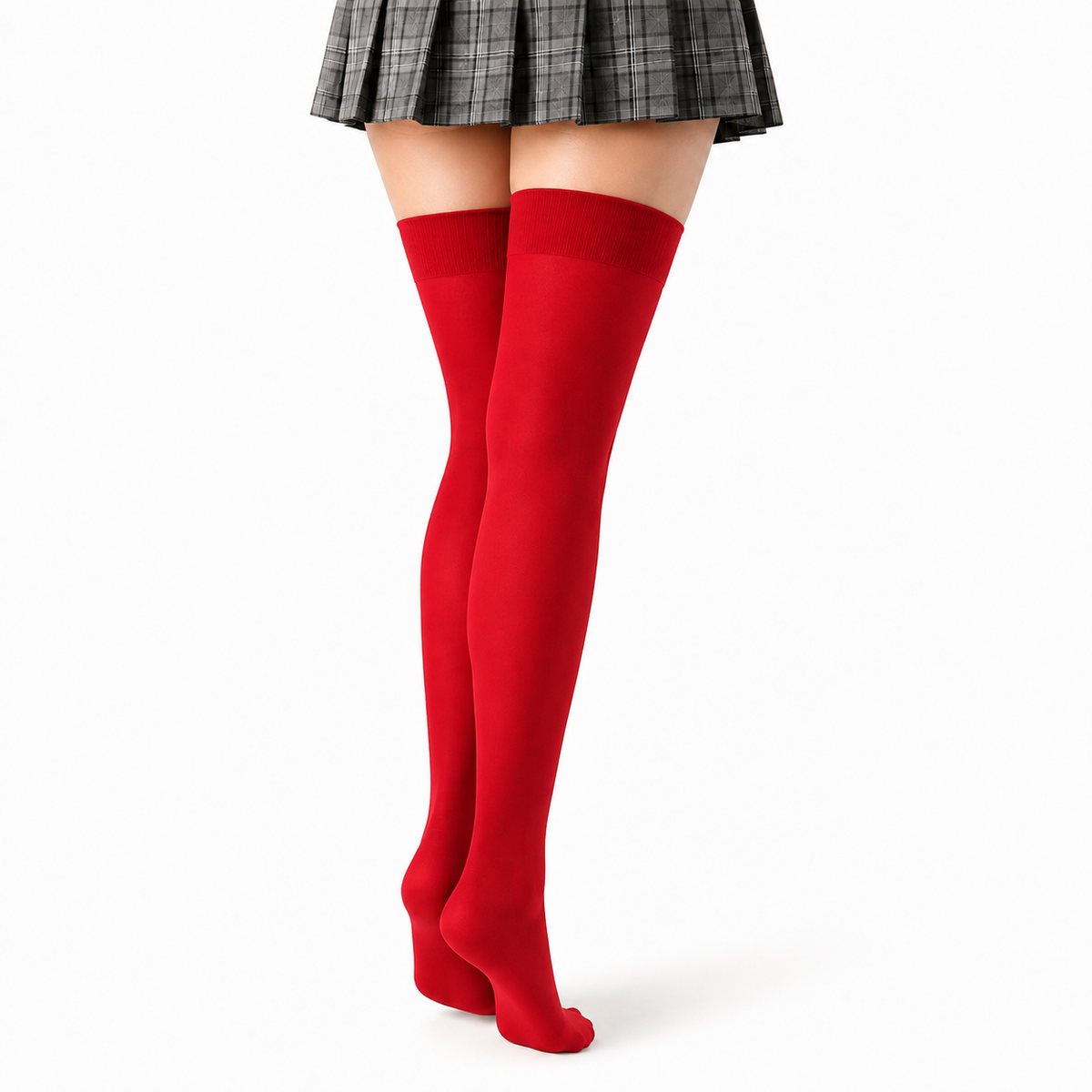Stretch Fit Thigh High Length Red Stockings