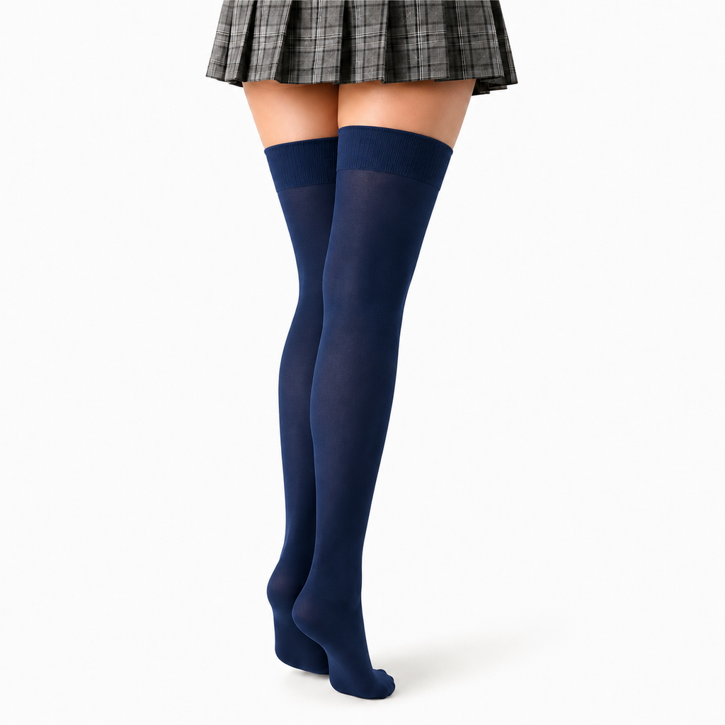 Stretch Fit Thigh High Length Navy Blue Stockings