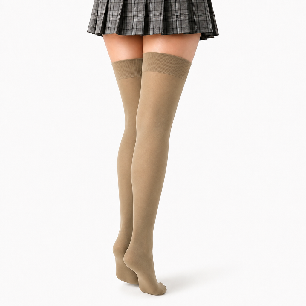 Stretch Fit Thigh High Length Khakhi Stockings