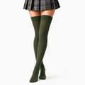 Stretch Fit Thigh High Length Dark Green Stockings