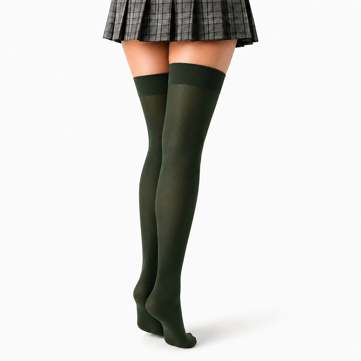 Stretch Fit Thigh High Length Dark Green Stockings