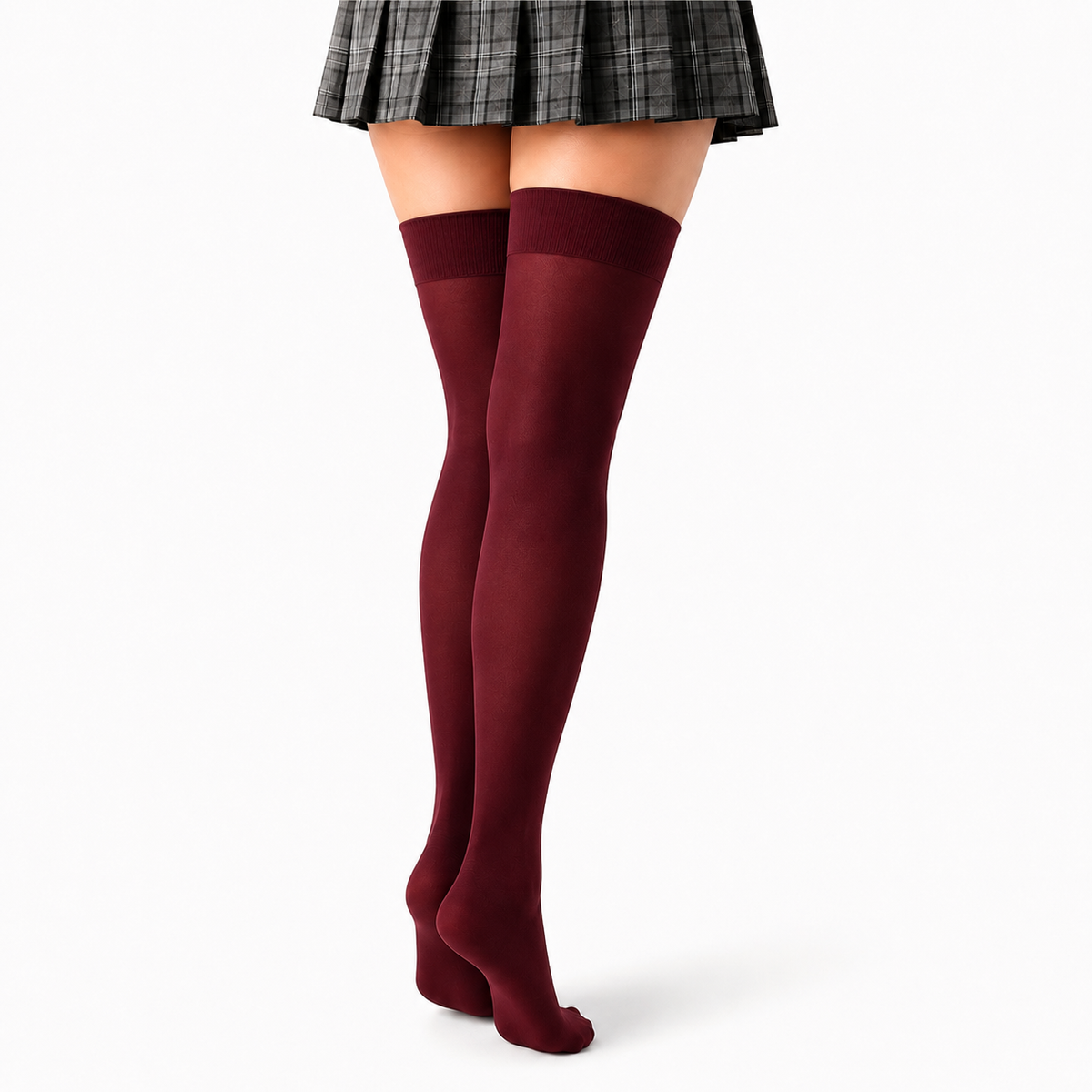 Stretch Fit Thigh High Length Wine Red Stockings
