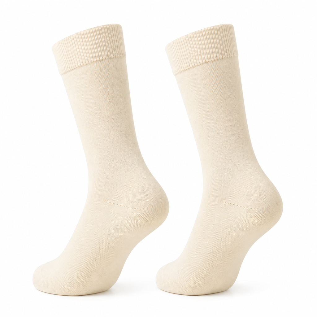 Stretch Fit Calf Length Cream Socks