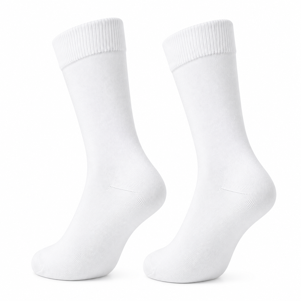Stretch Fit Calf Length White Socks