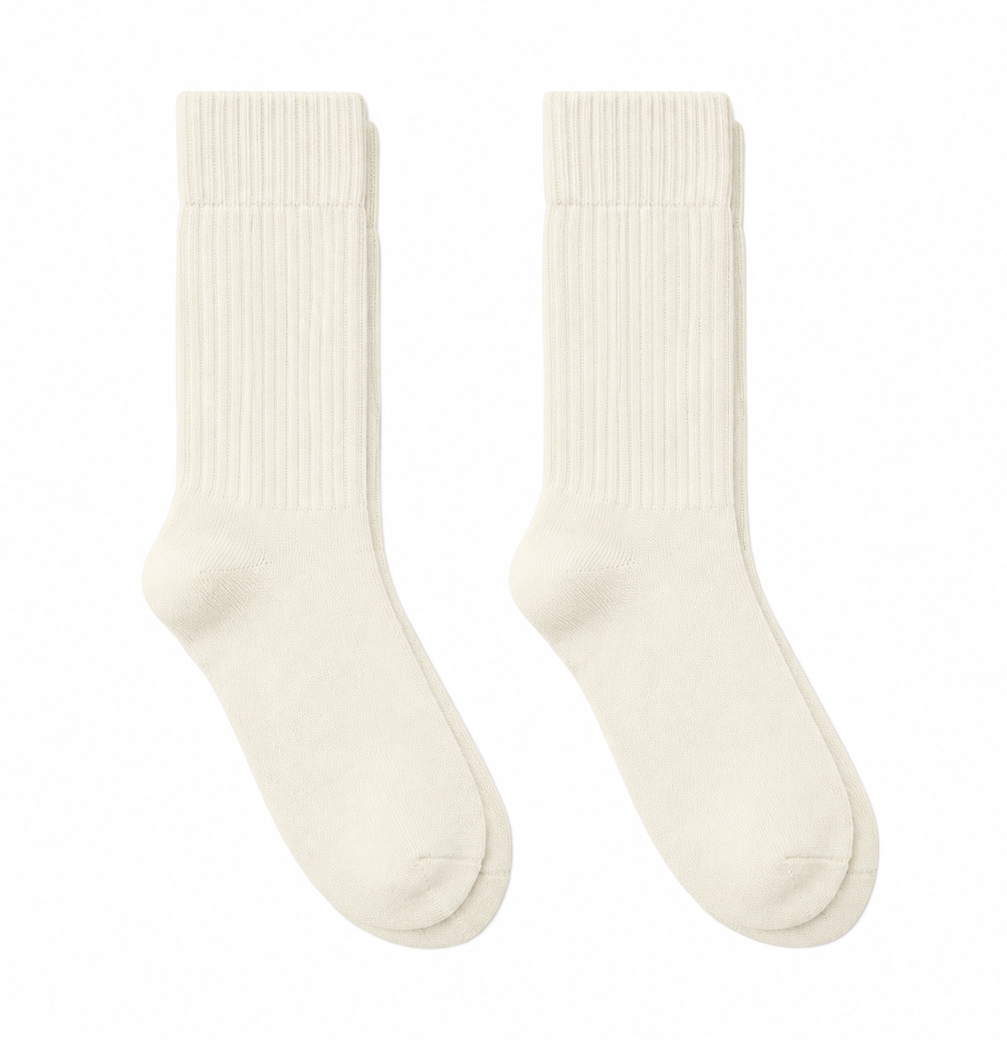 Terry Cotton Calf Length Cream Socks
