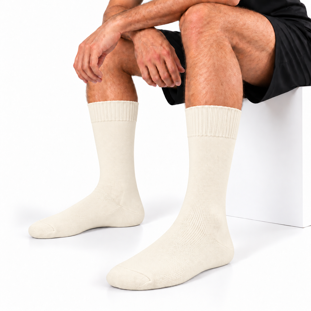 Stretch Fit Calf Length Cream Socks