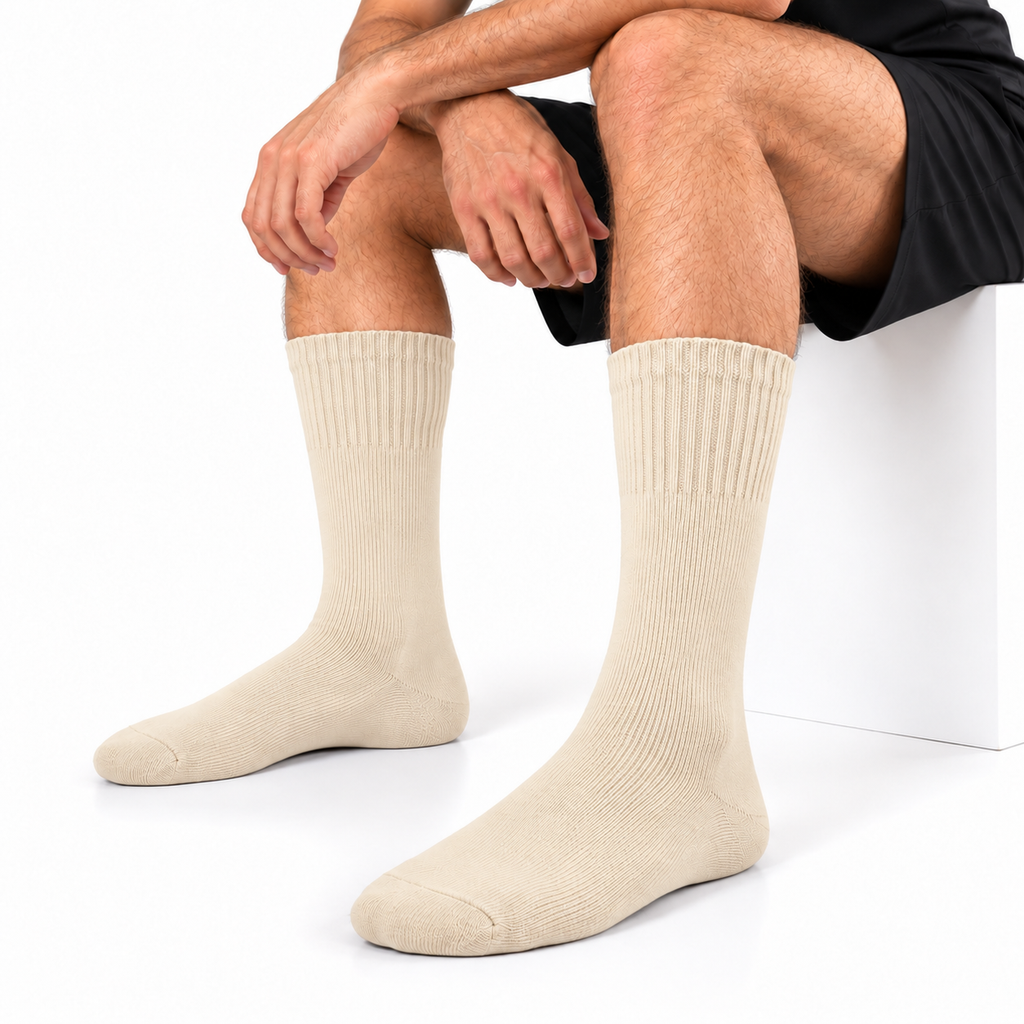 Terry Cotton Calf Length Cream Socks