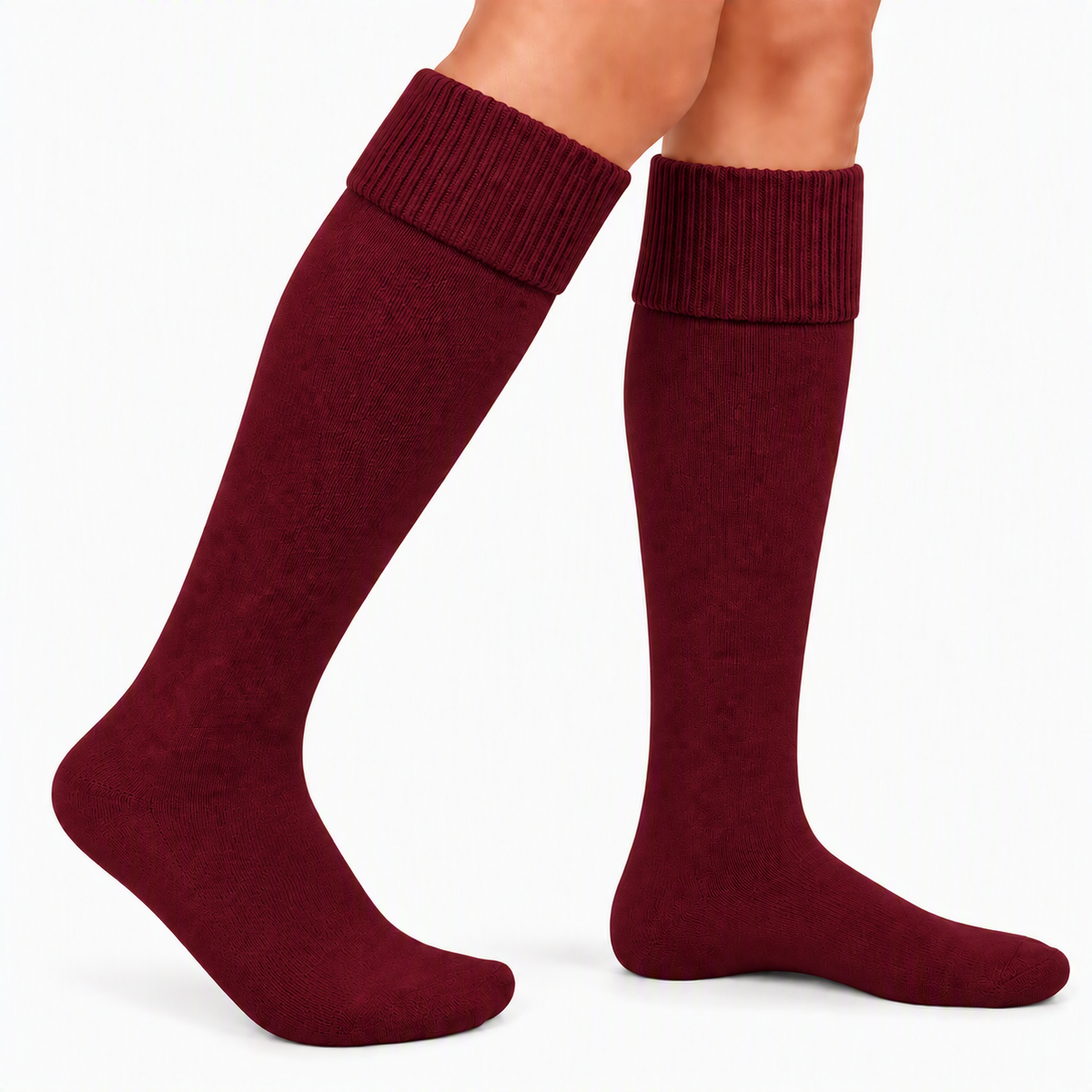 Terry Cotton Knee Length Wine Red Long Socks