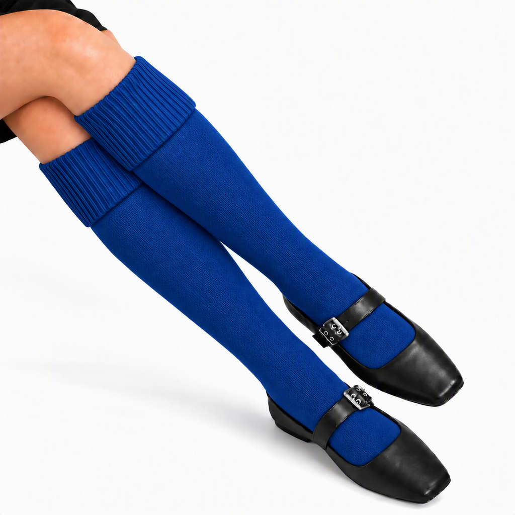 Terry Cotton Knee Length Blue Long Socks
