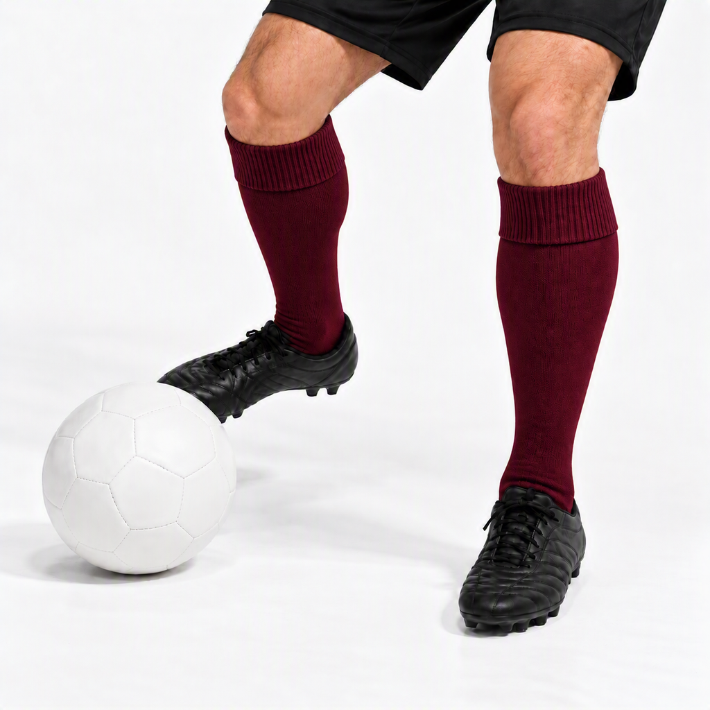 Terry Cotton Knee Length Wine Red Long Socks