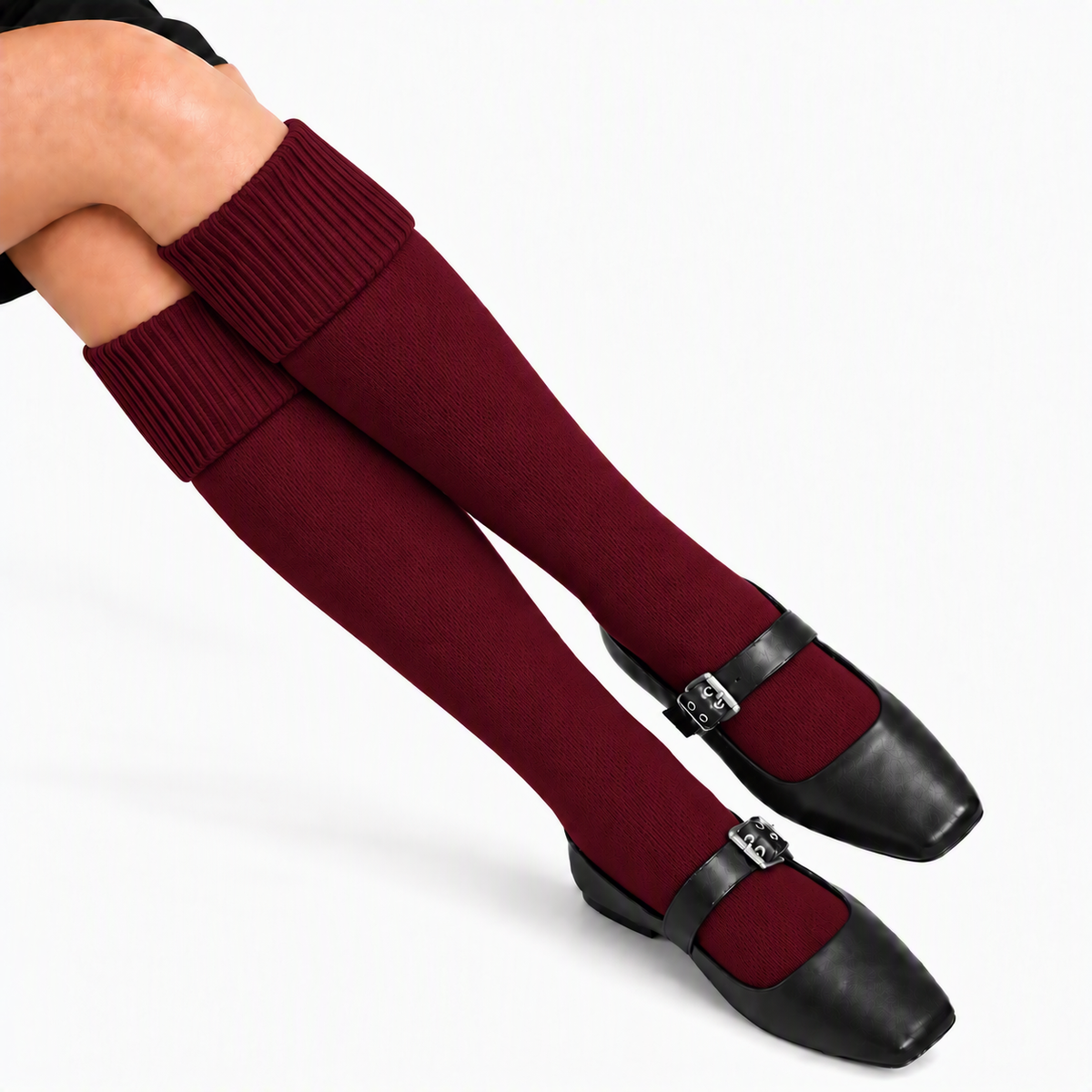 Terry Cotton Knee Length Wine Red Long Socks