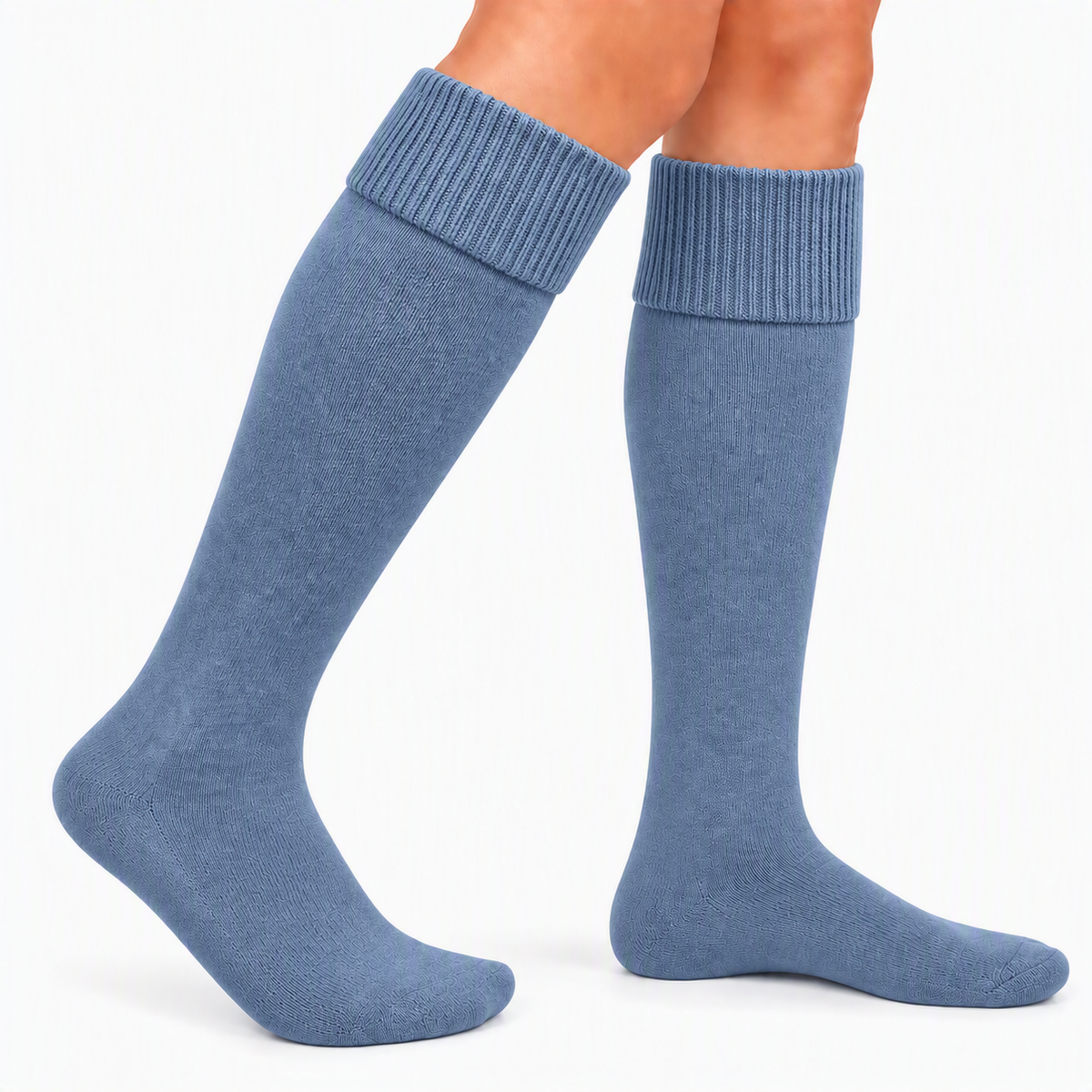 Terry Cotton Knee Length Faded Blue Long Socks