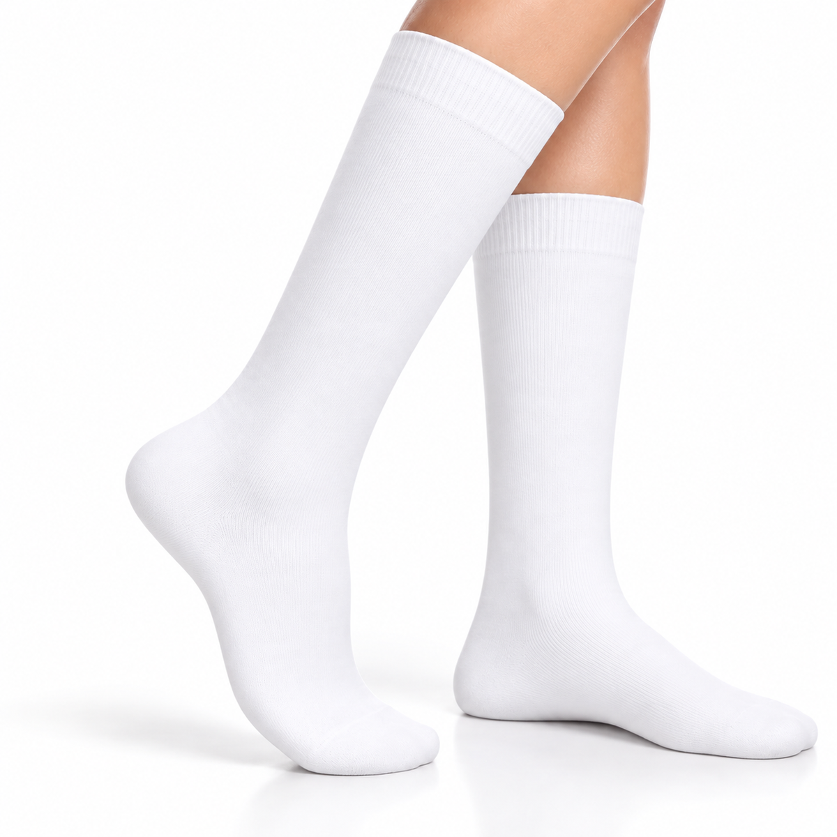 Pure Cotton Seamless Calf Length White Socks
