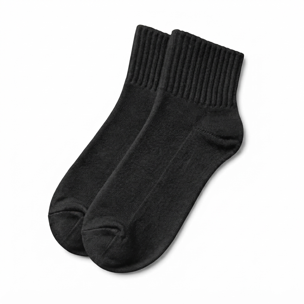 Terry Cotton Ankle Length Black Socks