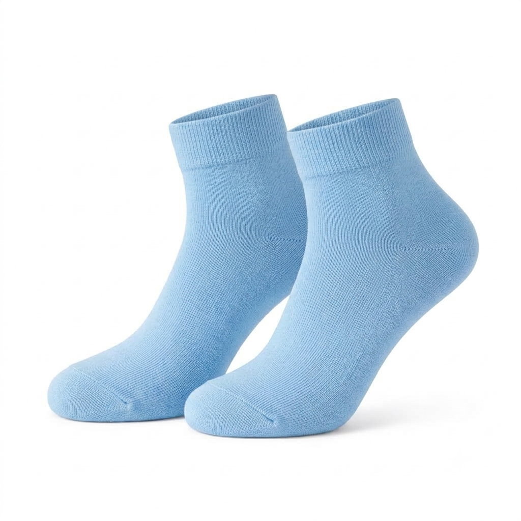 Stretch Fit Ankle Length Plain Sky Blue Socks