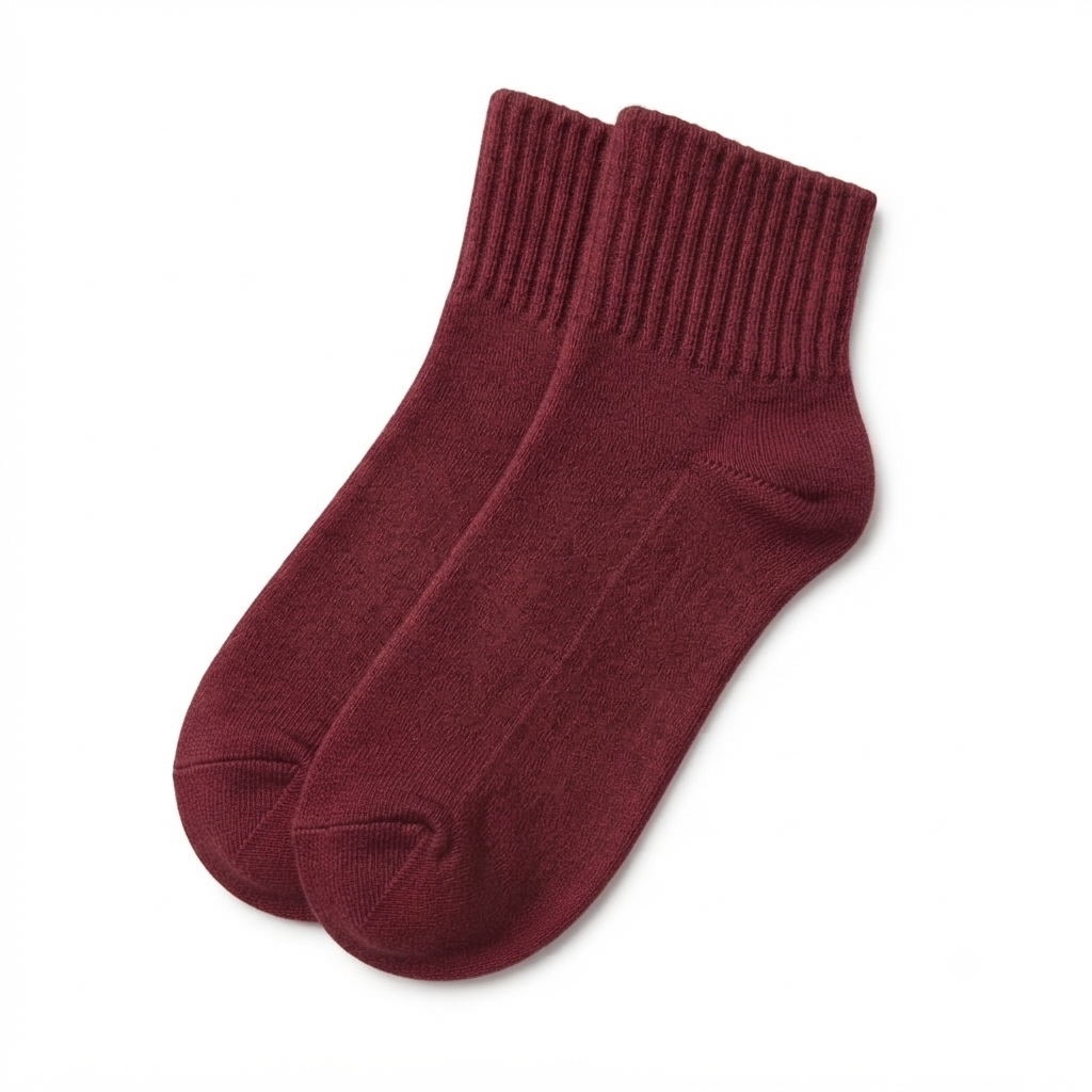 Terry Cotton Ankle Length Wine Red Socks