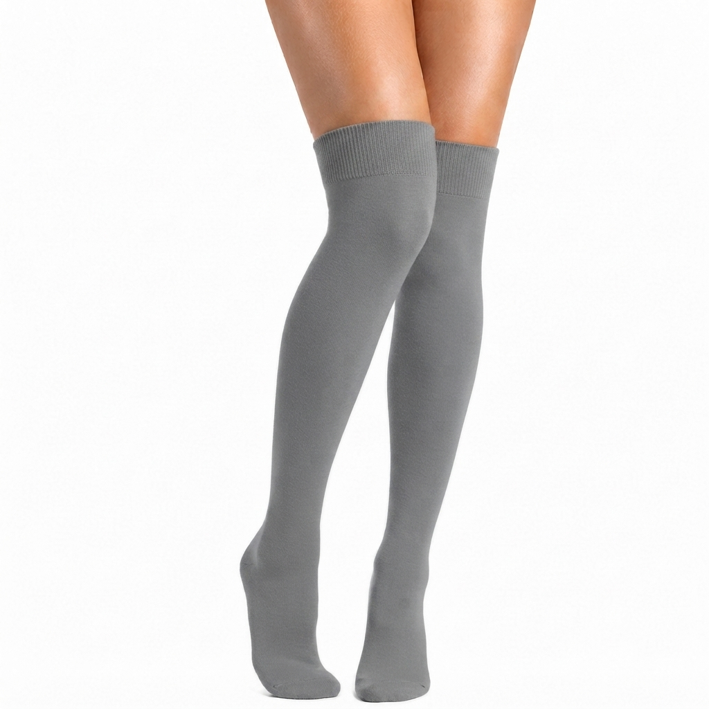 Grey Knee Length Cotton Socks Non Terry
