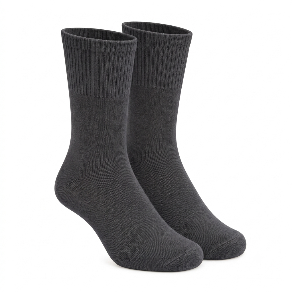Terry Cotton Calf Length Light Black Socks