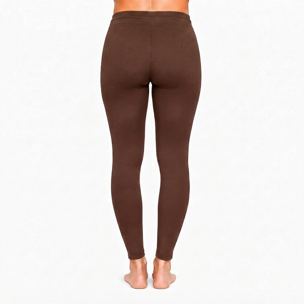 Brown Ankle Cotton Leggings With Drawstring