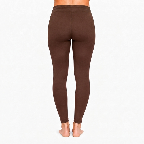 Brown Ankle Cotton Leggings With Drawstring