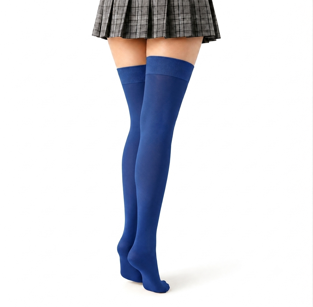 Stretch Fit Thigh High Length Blue Stockings