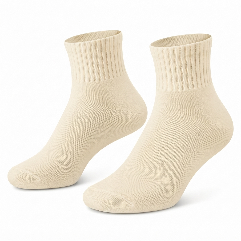 Terry Cotton Ankle Length Cream Socks