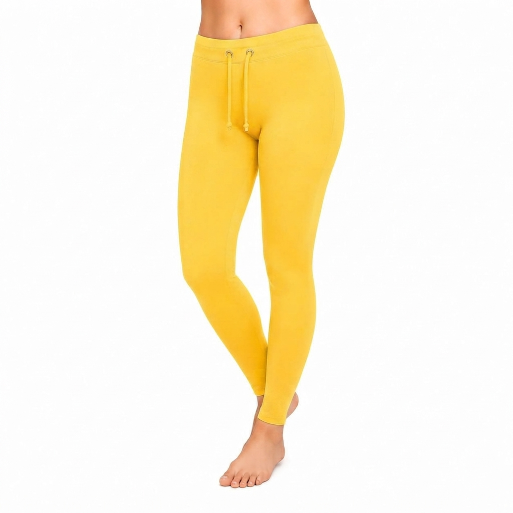 Yellow Ankle Cotton Leggings With Drawstring
