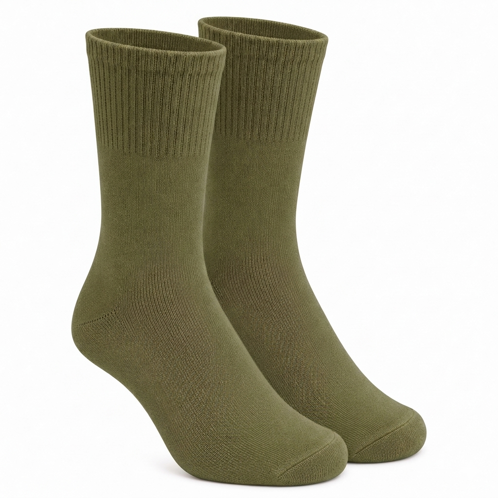 Olive Green Calf Length Pure Cotton Socks 4 Pairs