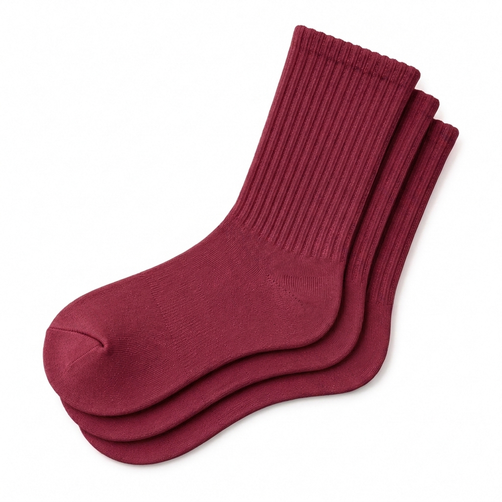 Wine Red Blue Calf Length Pure Cotton Socks 4 Pairs