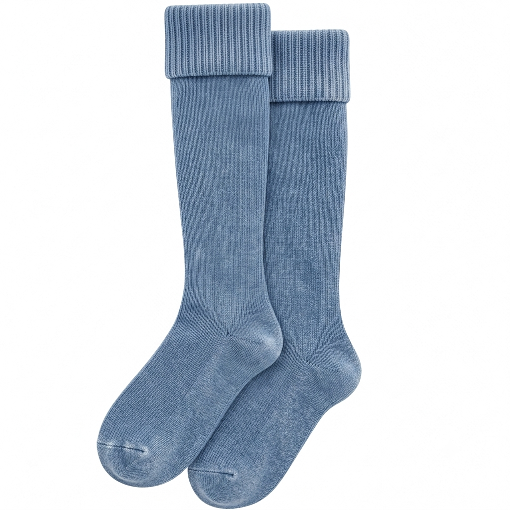 Terry Cotton Knee Length Faded Blue Long Socks