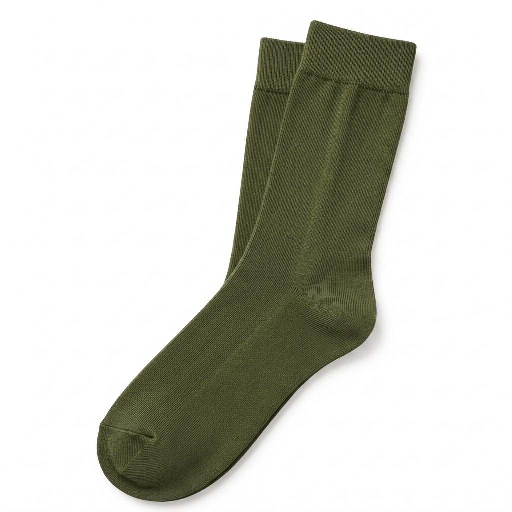 Stretch Fit Calf Length Olive Green Socks