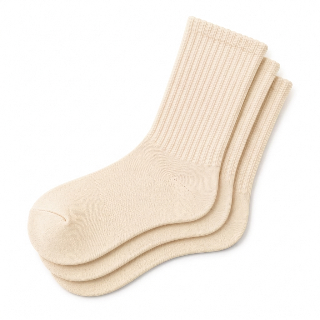 Cream Calf Length Pure Cotton Socks 4 Pairs